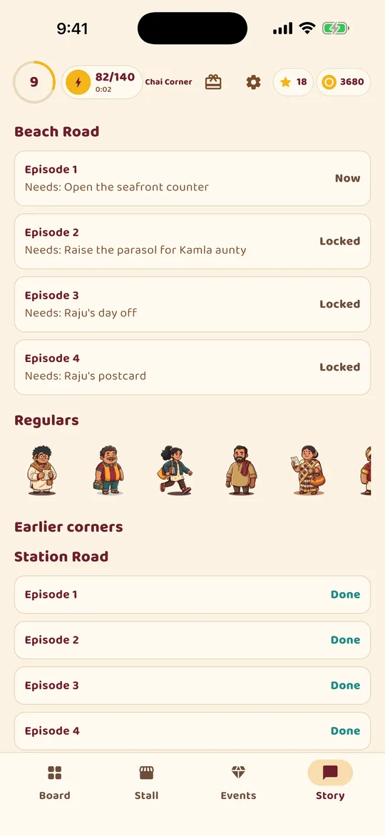 Chai Corner screenshot: episodes and regulars