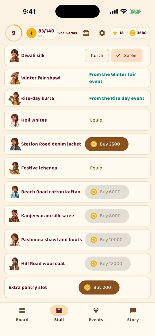 Chai Corner screenshot: dress your hero